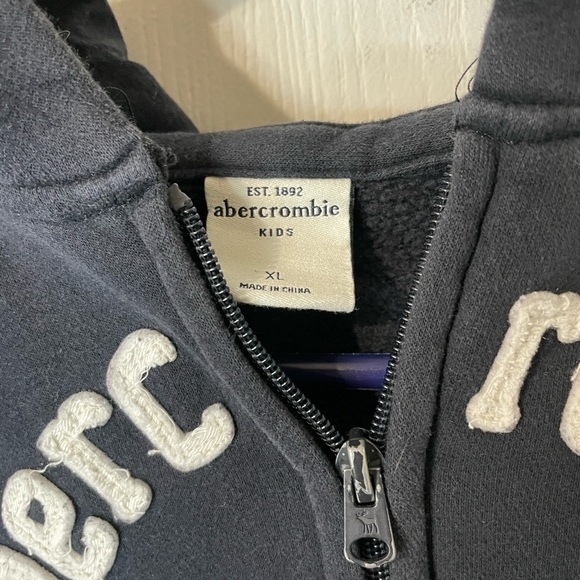 Abercrombie & Fitch Kids Vintage Y2K Logo Navy Zip-Up Hoodie Jacket Size XL - Picture 2 of 8